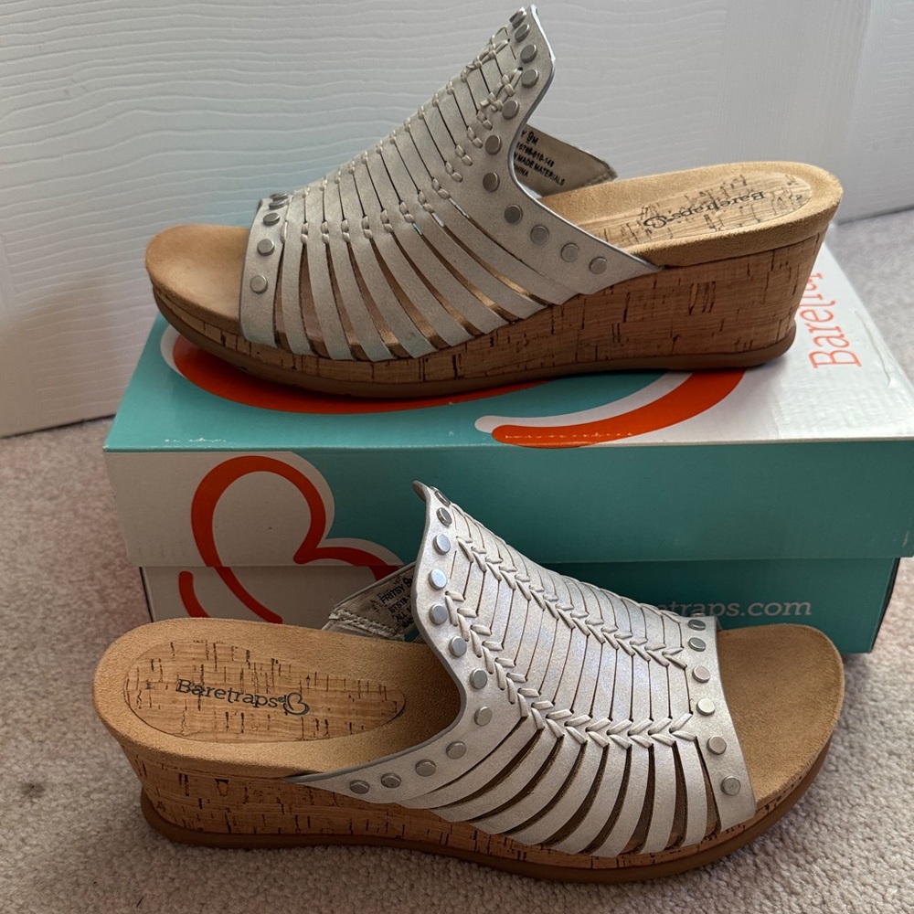 BareTraps Silver Wedge Sandals